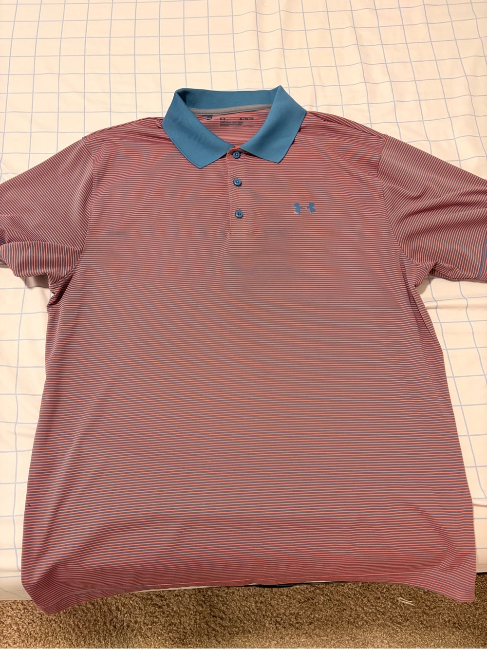 Under Armour Men’s Red and Blue Striped Performance Polo
